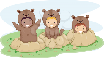 Illustration of Kids Dressed in Groundhog Costumes