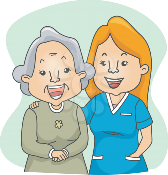 Illustration of a Nurse and Her Elderly Patient