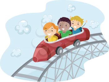 Royalty Free Clipart Image of Children on a Roller Coaster