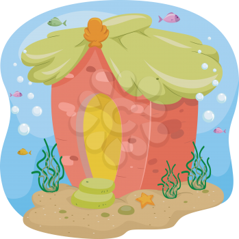 Royalty Free Clipart Image of an Underwater House