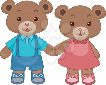 Royalty Free Clipart Image of a Teddy Bears Holding Hands