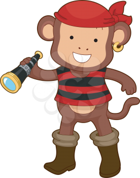 Royalty Free Clipart Image of a Monkey Pirate With a Telescope