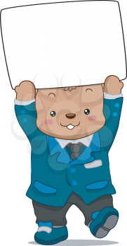 Royalty Free Clipart Image of a Bear Holding a Blank Board