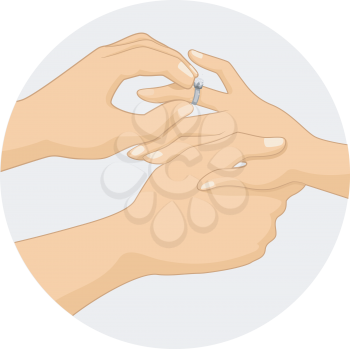 Royalty Free Clipart Image of a Man Putting a Ring on a Woman's Hand