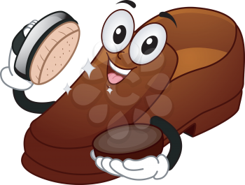 Royalty Free Clipart Image of a Shoe Holding Polish and a Brush