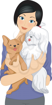 Royalty Free Clipart Image of a Woman With Dogs