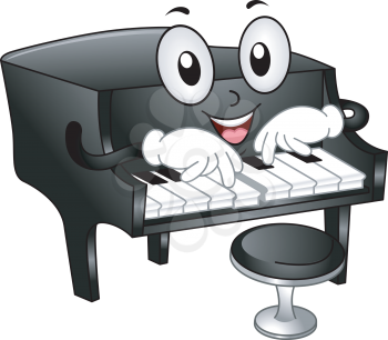 Royalty Free Clipart Image of a Grand Piano Mascot