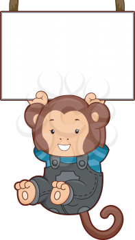 Royalty Free Clipart Image of a Monkey Hanging on a Blank Board