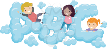 Royalty Free Clipart Image of Children in ABC Clouds
