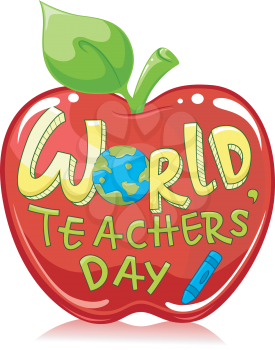 Royalty Free Clipart Image of a Large Red Apple for World Teacher Day