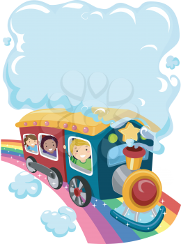 Royalty Free Clipart Image of Children on a Rainbow Train