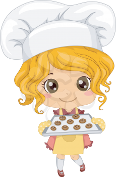 Royalty Free Clipart Image of a Girl Baking Cookies