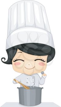 Royalty Free Clipart Image of a Little Girl Stirring a Pot