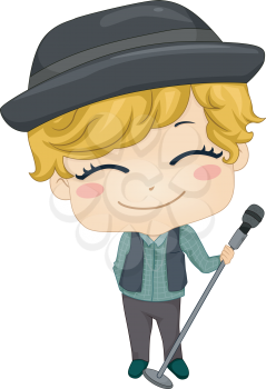Royalty Free Clipart Image of a Boy With a Microphone