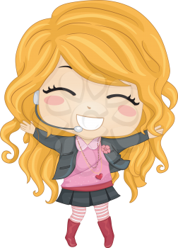 Royalty Free Clipart Image of a Pop Star Wearing a Lapel Mike