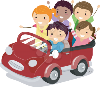 Royalty Free Clipart Image of Children Riding in a Car