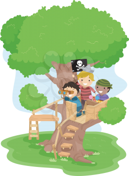Royalty Free Clipart Image of Pirates in a Tree