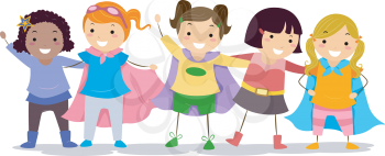 Royalty Free Clipart Image of Little Girls Dressed as Superheroes