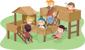 Illustration of Stickman Kids Playing in the Park