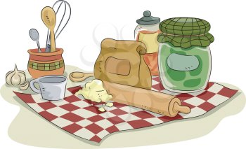 Illustration of Baking Utensils and Ingredients