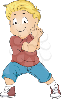 Illustration of a Little Kid Boy Playing with Hands as Gun