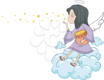 Illustration of a Girl Angel Blowing Stars 
