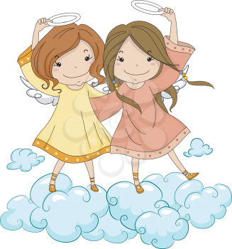 Illustration of Angel Sisters Holding Their Halo