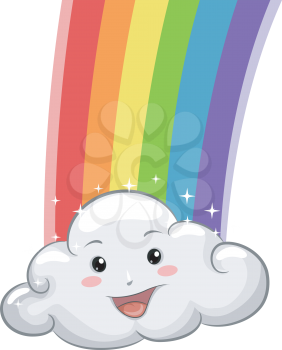 Illustration of Happy Cloud Mascot with Rainbow