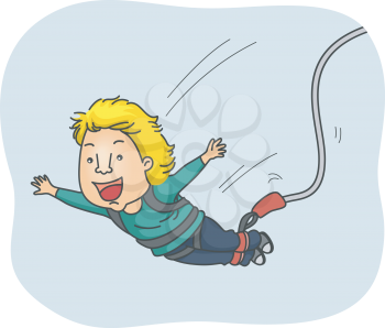 Illustration of a Man Strapped in a Harness Happily Doing a Bungee Jump