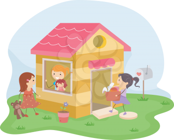 Illustration of a Group of Girls Playing House