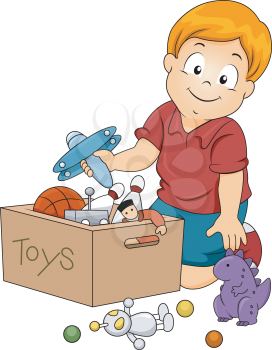 Illustration of Kid Boy Storing Toys