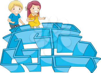Illustration of a Pair of Kids Entering a Maze