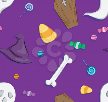 Seamless Illustration of Famous Halloween Icons