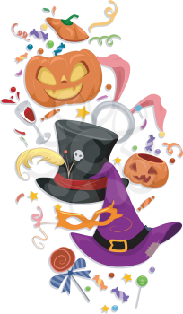 Illustration Featuring Famous Halloween Icons and Costumes