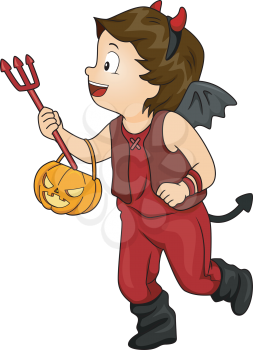 Halloween Illustration of a Little Boy Dressed as the Devil