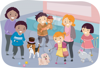 Illustration of a Family Showing Off Their Pets at a Pet Show