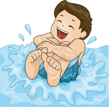 Illustration of a Little Boy Happily Playing in the Pool