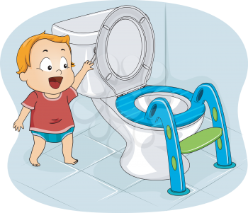 Illustration of a Baby Boy Flushing the Toilet