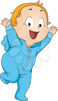 Illustration of a Little Boy Wearing Footie Pajama