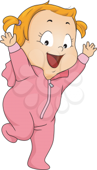 Illustration of a Little Girl Wearing Footie Pajamas