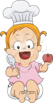 Illustration of a Little Girl Wearing a Toque and Holding a Tomato and a Spoon
