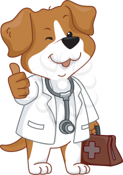 Illustration Featuring a Dog Wearing a Veterinarian's Costume Giving a Thumbs Up