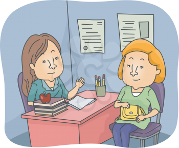 Illustration of a Parent and a Teacher Having a Talk at the Teacher's Office