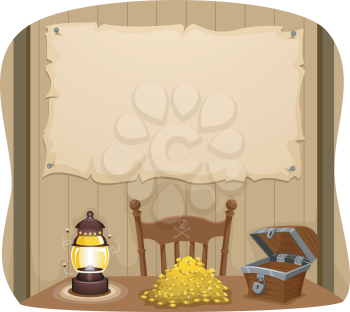 Banner Illustration Featuring a Table with Gold Coins Lying Around