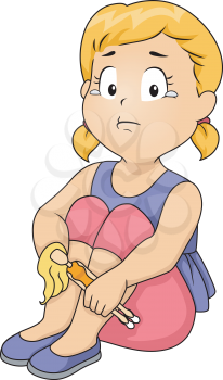 Illustration of a Little Girl Crying While Clutching Her Doll