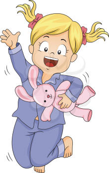 Illustration of a Little Girl in Pajamas Jumping Happily