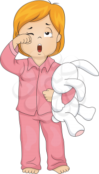 Illustration of a Little Girl in Pajamas Who Has Just Woken Up