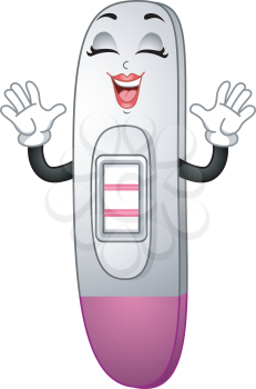 Mascot Illustration Featuring a Happy Pregnancy Test Indicating a Positive Result