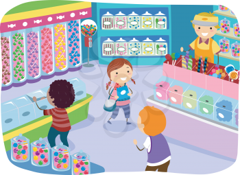 Illustration of Kids Checking the Goods in a Candy Store