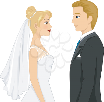 Illustration of a Bride and Groom Facing Each Other
